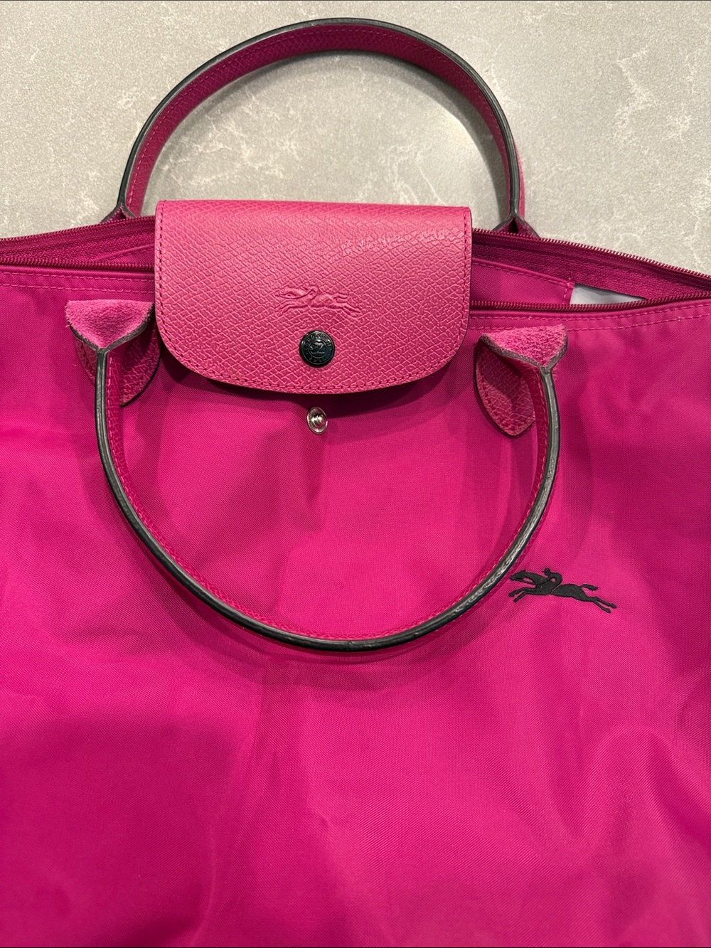 Longchamp Tote in Bright Fuchsia with Black Logo - Picture 6 of 11